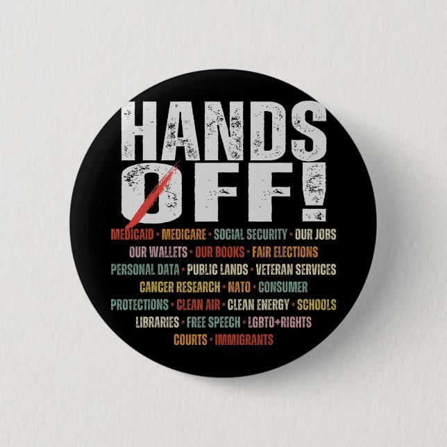 Retro Hands Off Protest Public Lands Medicare Patr Button (Front)