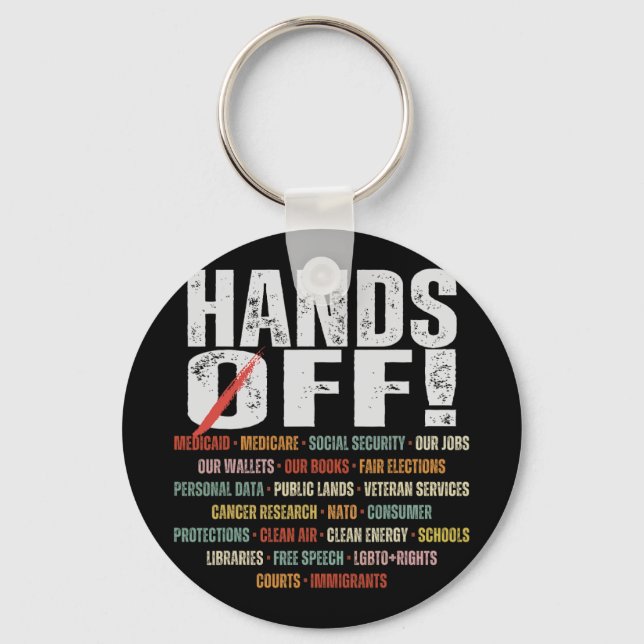 Retro Hands Off Protest Public Lands Medicare Patr Keychain (Front)