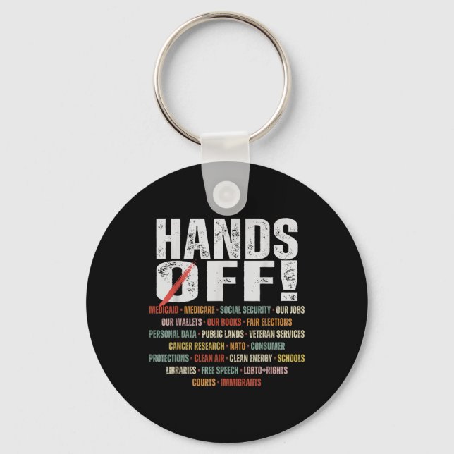 Retro Hands Off Protest Public Lands Medicare Patr Keychain (Front)