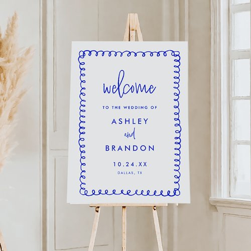 Retro Handwritten Blue French Wedding Welcome Foam Board