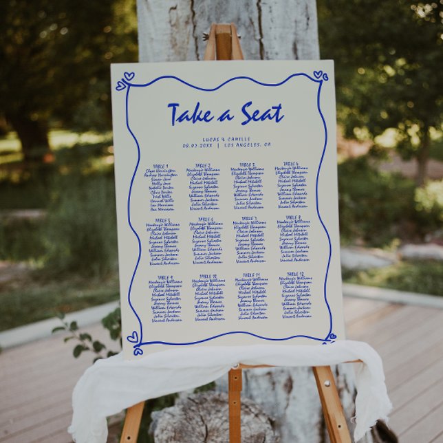 Retro Handwritten Blue Seating Chart Foam Board (Creator Uploaded)