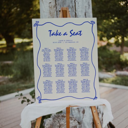 Retro Handwritten Blue Seating Chart Foam Board