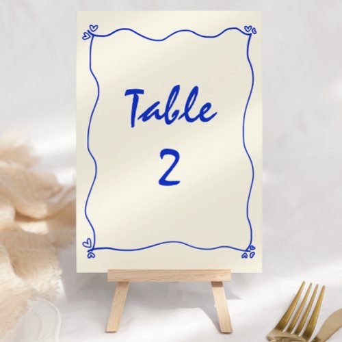 Retro Handwritten Blue Wedding Table Number