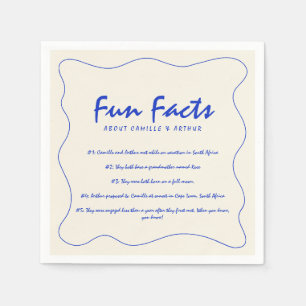 Retro Handwritten Fun Facts Blue Wedding Napkins
