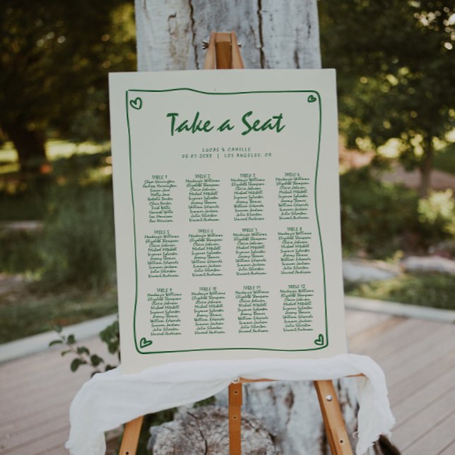 Retro Handwritten Green Seating Chart Foam Board (Creator Uploaded)
