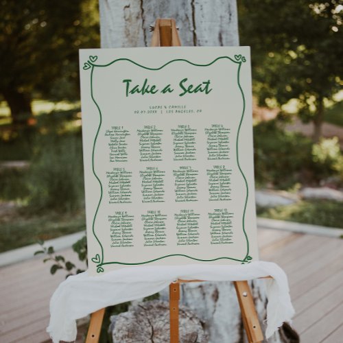 Retro Handwritten Green Seating Chart Foam Board