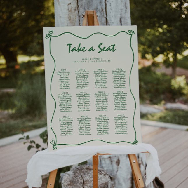 Retro Handwritten Green Seating Chart Foam Board (Creator Uploaded)