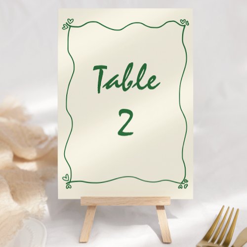 Retro Handwritten Green Wedding Table Number