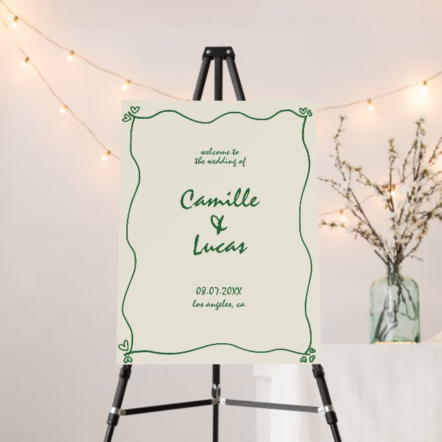 Retro Handwritten Green Wedding Welcome Sign (In Situ (Stand))