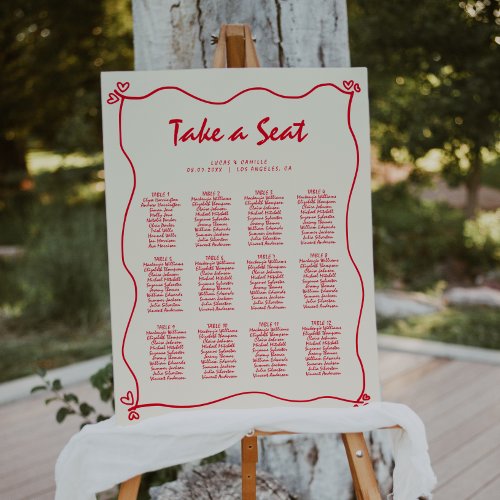 Retro Handwritten Red Seating Chart Foam Board