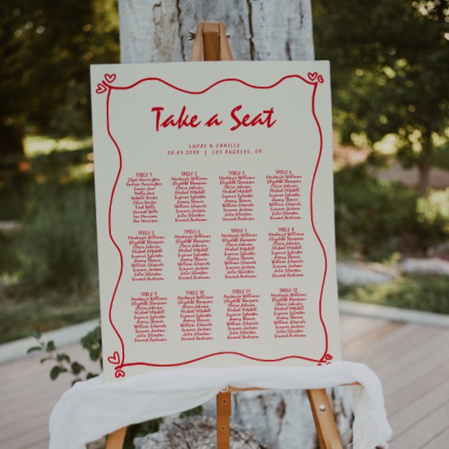 Retro Handwritten Red Seating Chart Foam Board (Creator Uploaded)