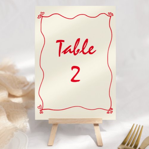 Retro Handwritten Red Wedding Table Number