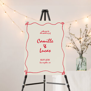 Retro Handwritten Red Wedding Welcome Sign