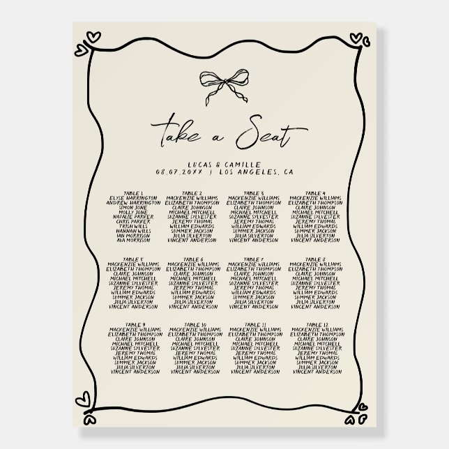 Retro Handwritten Seating Chart Foam Board (Front)