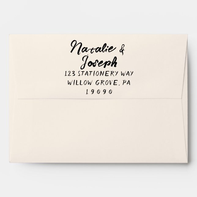 Retro Handwritten Trendy Unique Modern Wedding Envelope (Back (Top Flap))