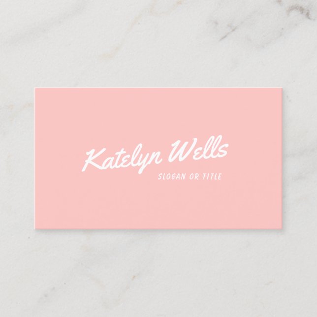 Retro Handwritten Typography Light Coral Pink Business Card (Front)
