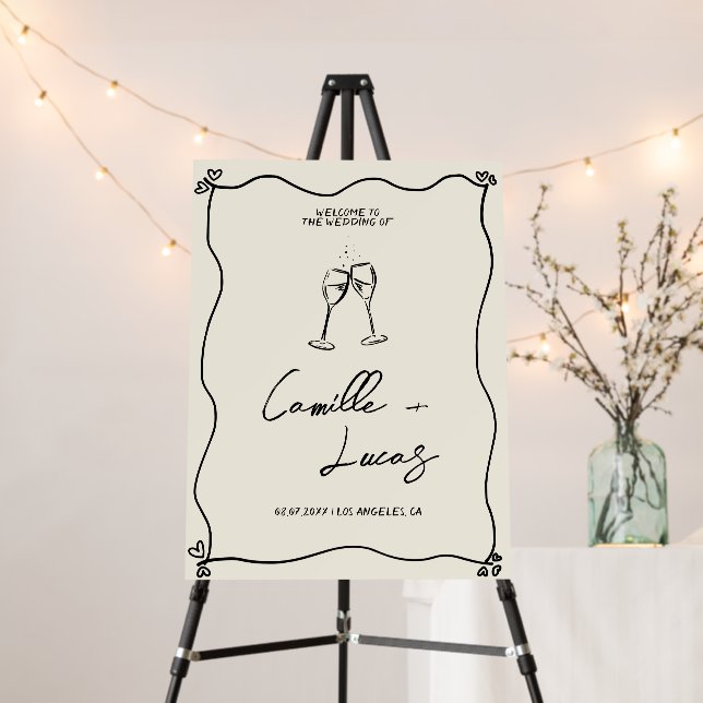 Retro Handwritten Whimisical Wedding Welcome Sign (In Situ (Stand))