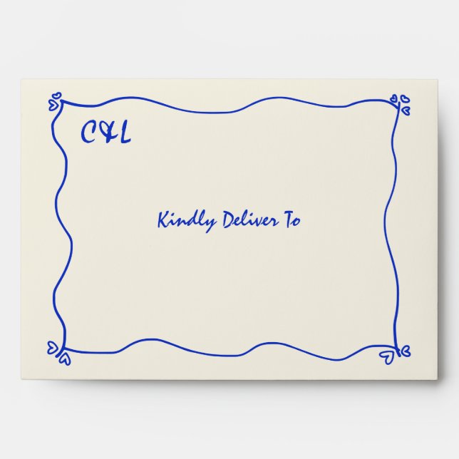 Retro Handwritten Whimsical Blue Envelope (Front)