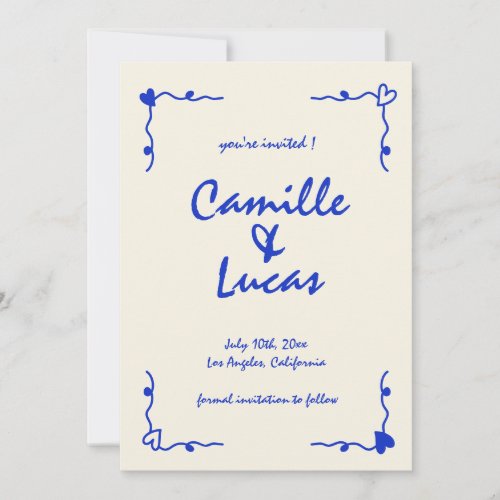 Retro Handwritten Whimsical Blue Save the dates Invitation