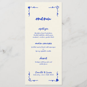 Retro Handwritten Whimsical Blue Wedding Menu