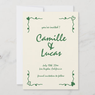 Retro Handwritten Whimsical Green Save the dates Invitation
