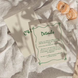 Retro Handwritten Whimsical Green Wedding Detail Enclosure Card