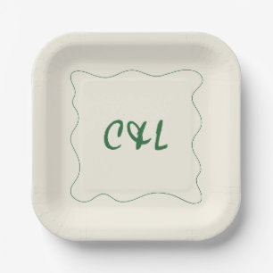 Retro Handwritten Whimsical Green Wedding Paper Plates