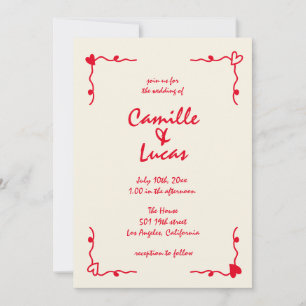 Retro Handwritten Whimsical Red Wedding Invitation