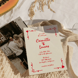 Retro Handwritten Whimsical Red Wedding Invitation
