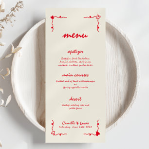 Retro Handwritten Whimsical Red Wedding Menu