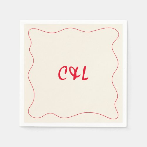 Retro Handwritten Whimsical Red Wedding Napkins