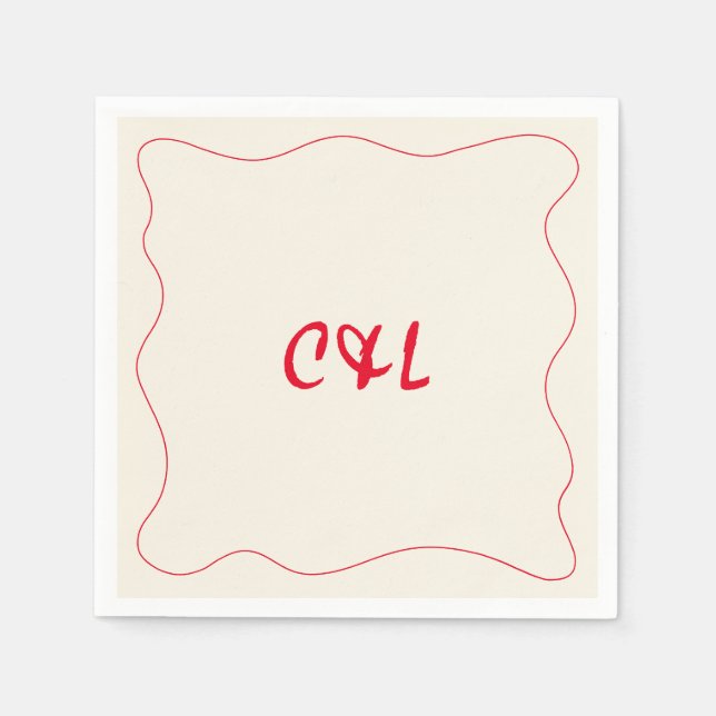 Retro Handwritten Whimsical Red Wedding Napkins (Front)