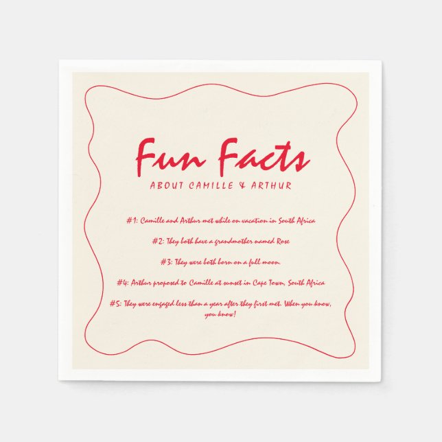 Retro Handwritten Whimsical Red Wedding Napkins (Front)