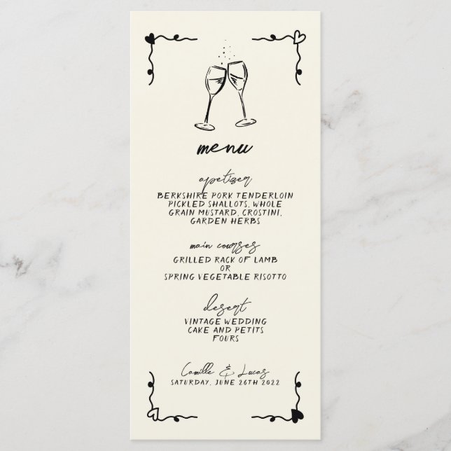 Retro Handwritten Whimsical Wedding Menu (Front)