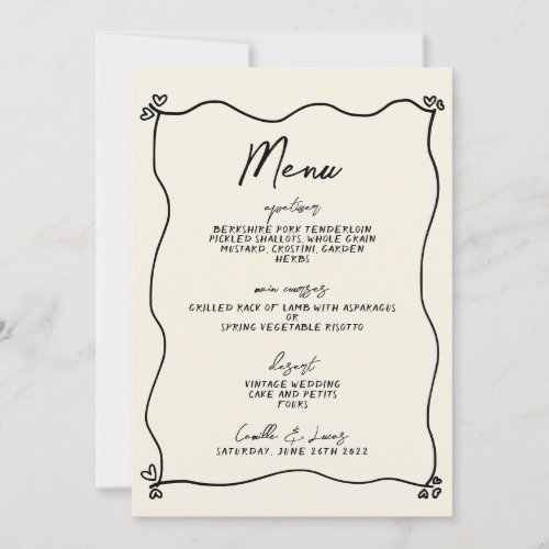 Retro Handwritten Whimsical Wedding Menu Invitation