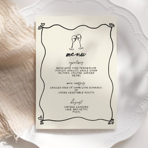 Retro Handwritten Whimsical Wedding Menu Invitation
