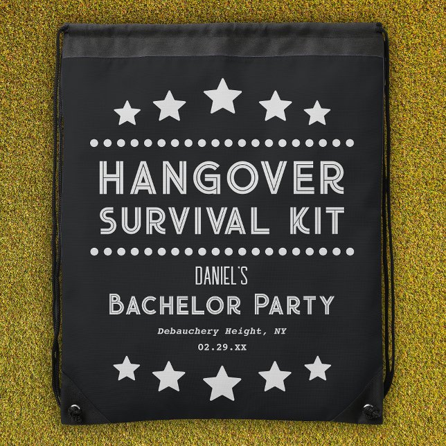 Retro Hangover Kit Black and White Bachelor Party Drawstring Bag (Creator Uploaded)