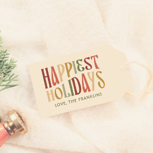 Retro Happiest Holidays Typography Christmas Gift Tags