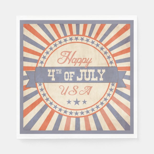 Retro Happy 4th of July USA Stars Stripes  Napkins (Front)