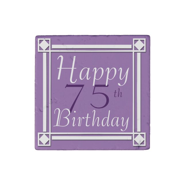 Retro Happy 75th Birthday Stone Magnet (Front)