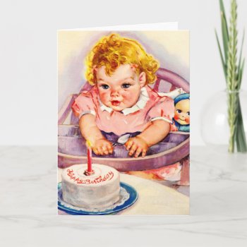 Retro Happy Birthday  Cute Little Baby Girl Card by camcguire at Zazzle