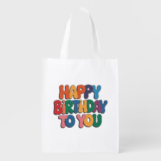 Retro Happy Birthday Grocery Bag