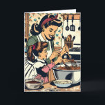 Retro Happy Birthday Mom Card<br><div class="desc">Sweet sentimental Happy Birthday Mom card. A retro scene with a mom teaching her daughter how to bake a cake don't in a vintage comic book pop art style.</div>