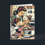 Retro Happy Birthday Mom Card<br><div class="desc">Sweet sentimental Happy Birthday Mom card. A retro scene with a mom teaching her daughter how to bake a cake don't in a vintage comic book pop art style.</div>