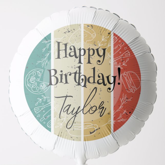  Retro Happy Birthday Name  Balloon (Front)