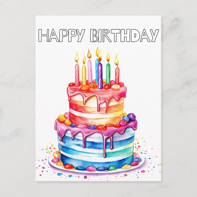 Retro Happy Birthday Party Cake Postcard (Front)