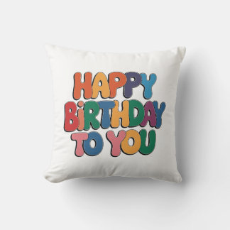 Retro Happy Birthday Throw Pillow