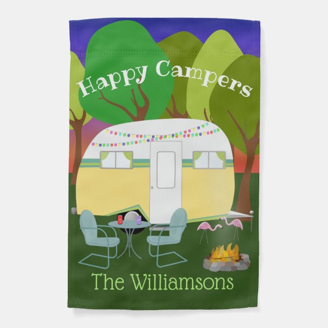 Retro Happy Camper Personalized Garden Flag (Front)