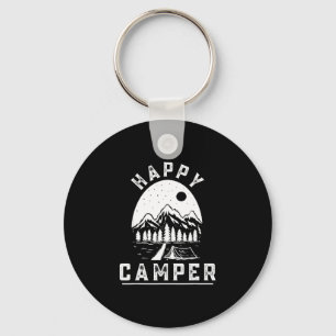 Retro happy camper tent pine forest mountain keychain
