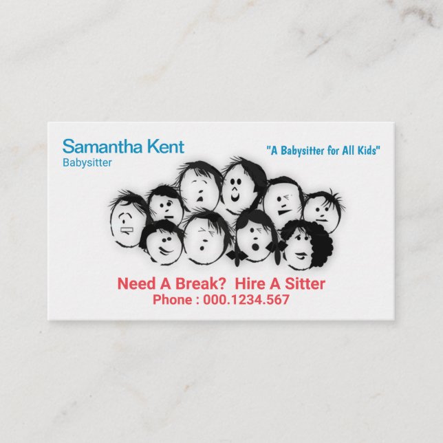 Retro Happy Children Teenage Babysitting Business Card (Front)